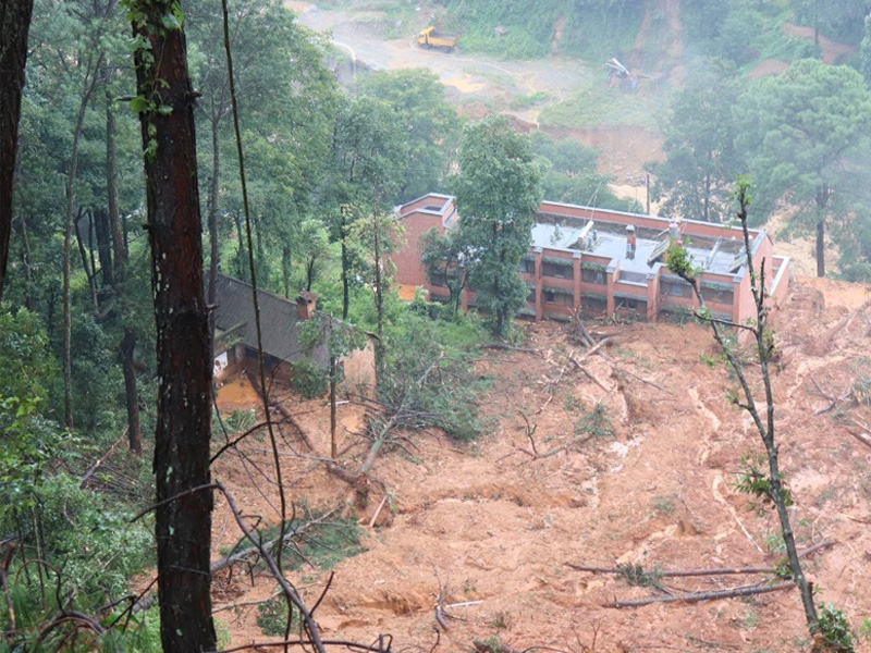The view down the mountainside where the landslide occured
