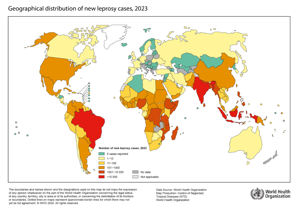 Geographical distribution of new leprosy cases 2023